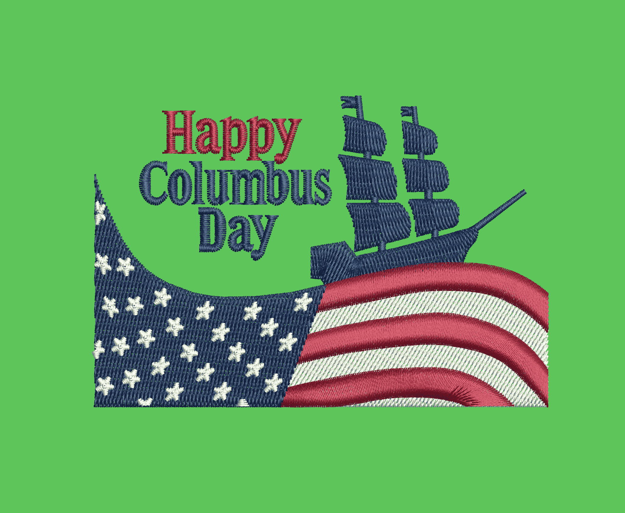 Columbus Day free embroidery design with American flag and sailing ship