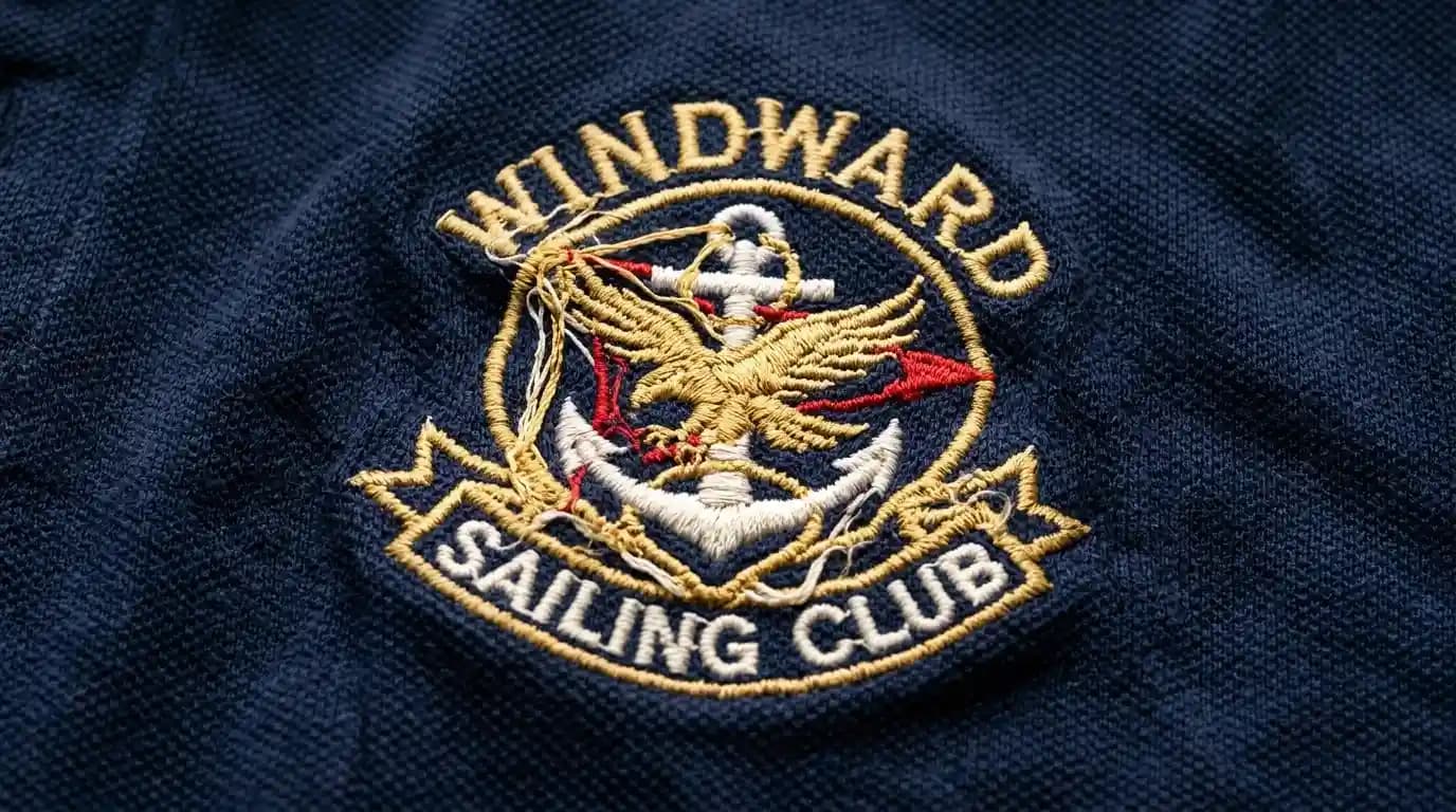 too many stitches making the design bulky on navy polo shirt